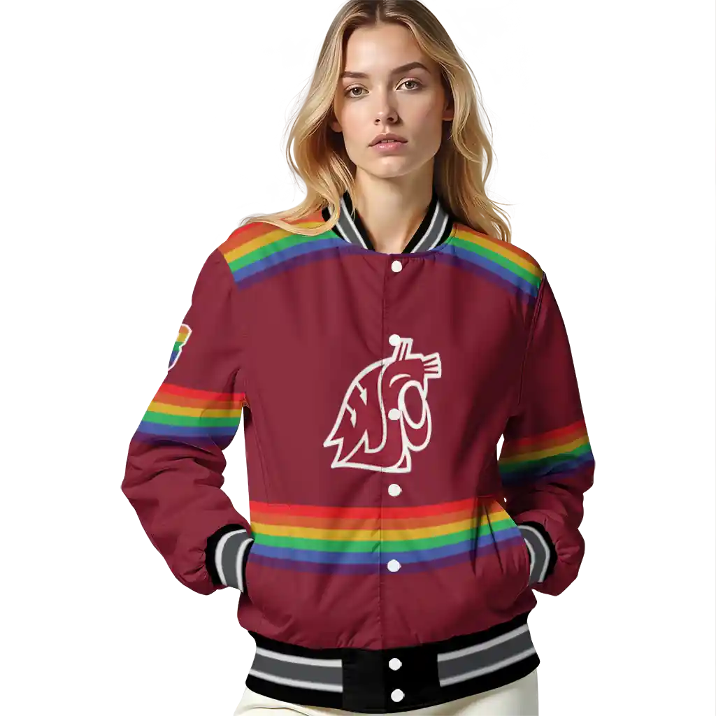 customized washington state cougars rainbow jersey number crimson varsity jacket latest model customized washington state cougars rainbow jersey number crimson varsity jacket latest model