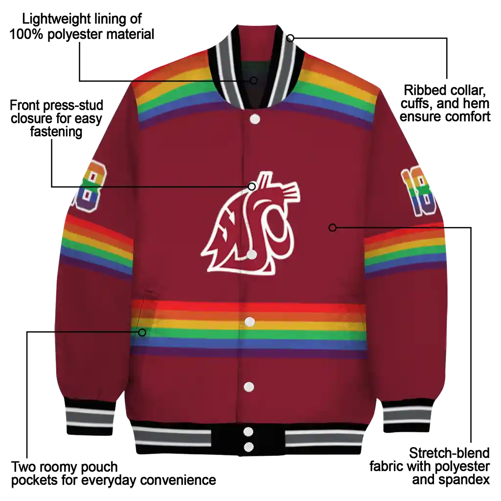 customized washington state cougars rainbow jersey number crimson varsity jacket new arrival customized washington state cougars rainbow jersey number crimson varsity jacket new arrival