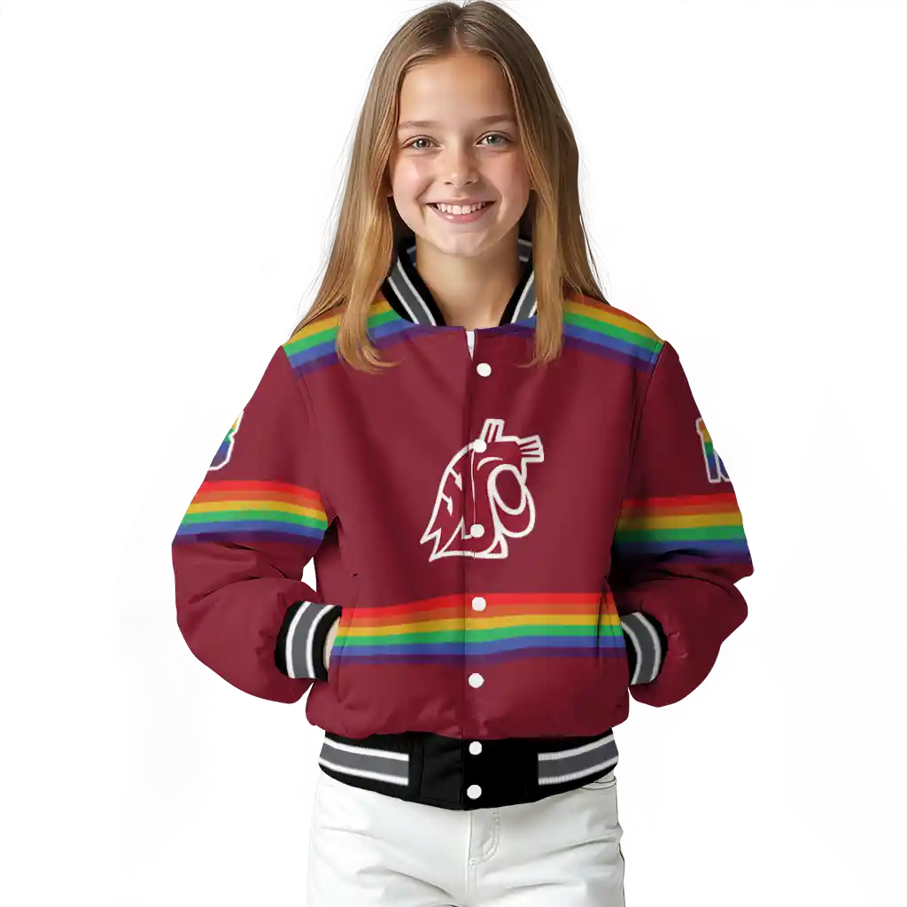 customized washington state cougars rainbow jersey number crimson varsity jacket top rated customized washington state cougars rainbow jersey number crimson varsity jacket top rated