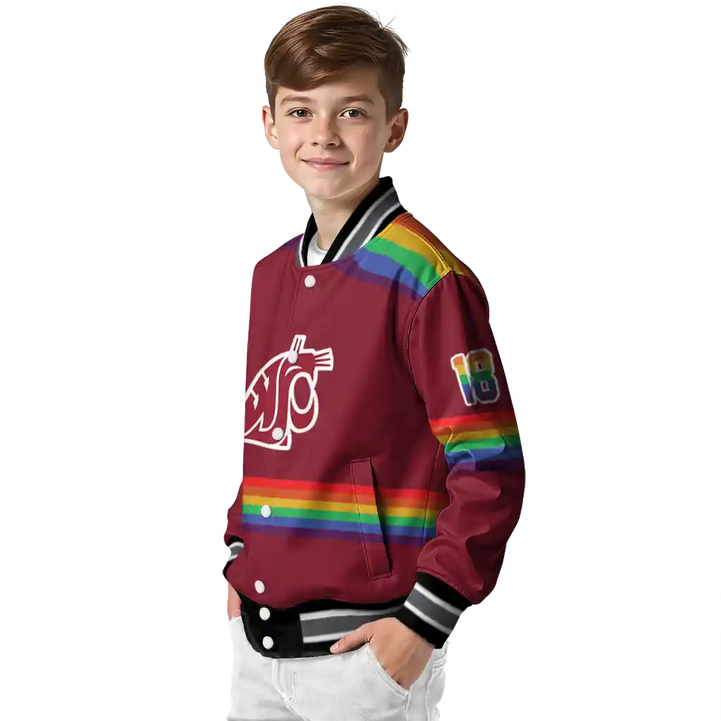 customized washington state cougars rainbow jersey number crimson varsity jacket trendy customized washington state cougars rainbow jersey number crimson varsity jacket trendy
