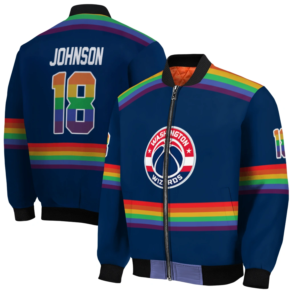customized washington wizards rainbow jersey number blue bomber jacket best selling customized washington wizards rainbow jersey number blue bomber jacket best selling