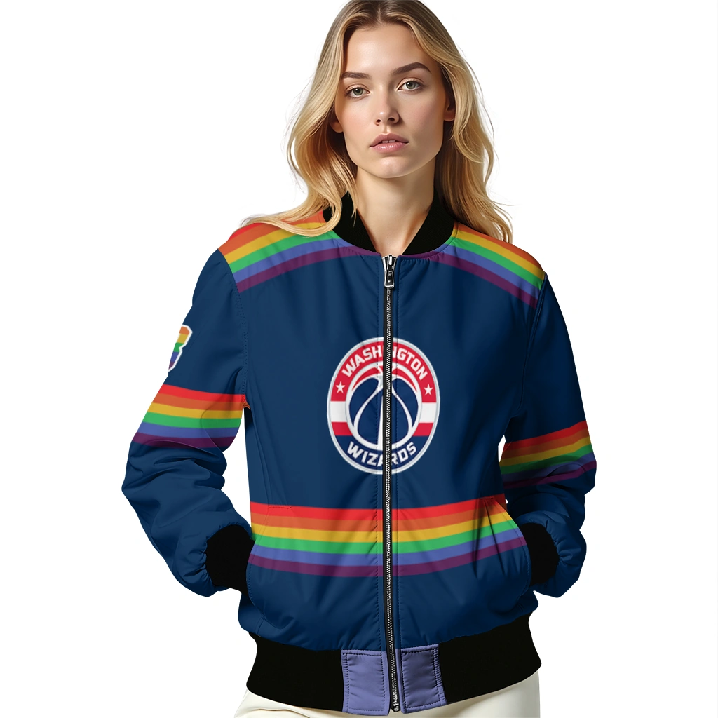 customized washington wizards rainbow jersey number blue bomber jacket latest model customized washington wizards rainbow jersey number blue bomber jacket latest model