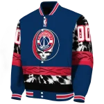 customized washington wizards skull emblem blue black varsity jacket best selling