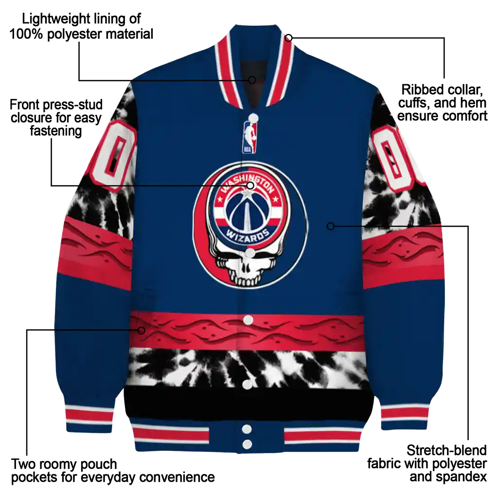 customized washington wizards skull emblem blue black varsity jacket new arrival customized washington wizards skull emblem blue black varsity jacket new arrival