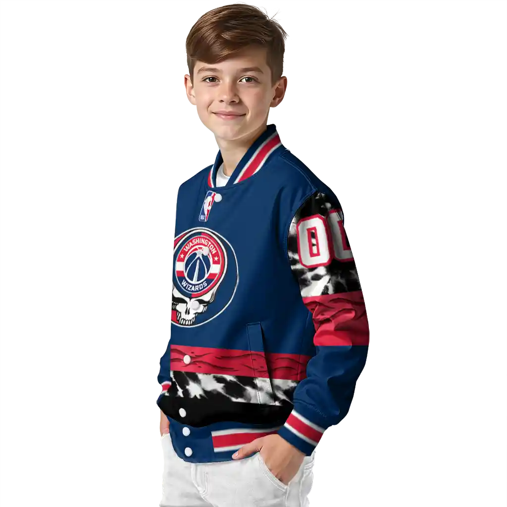 customized washington wizards skull emblem blue black varsity jacket trendy customized washington wizards skull emblem blue black varsity jacket trendy