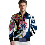 customized washington wizards stars and stripes slashes blue bomber jacket best selling