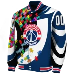 customized washington wizards stars and stripes slashes blue varsity jacket best selling