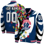 customized washington wizards stars and stripes slashes blue varsity jacket best selling