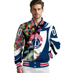 customized washington wizards stars and stripes slashes blue varsity jacket best selling