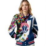 customized washington wizards stars and stripes slashes blue varsity jacket best selling