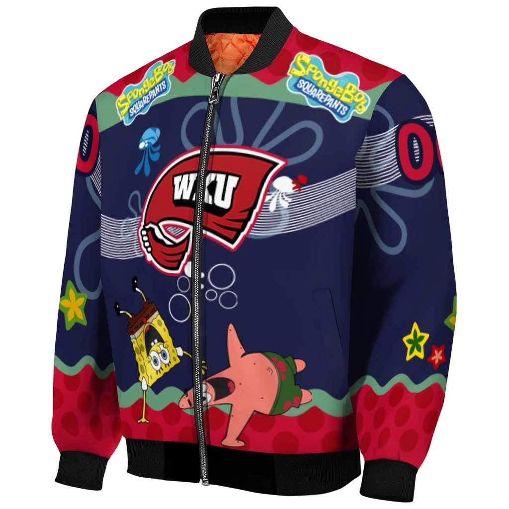 customized western kentucky hilltoppers spongebob playtime red blue bomber jacket fashion forward customized western kentucky hilltoppers spongebob playtime red blue bomber jacket fashion forward