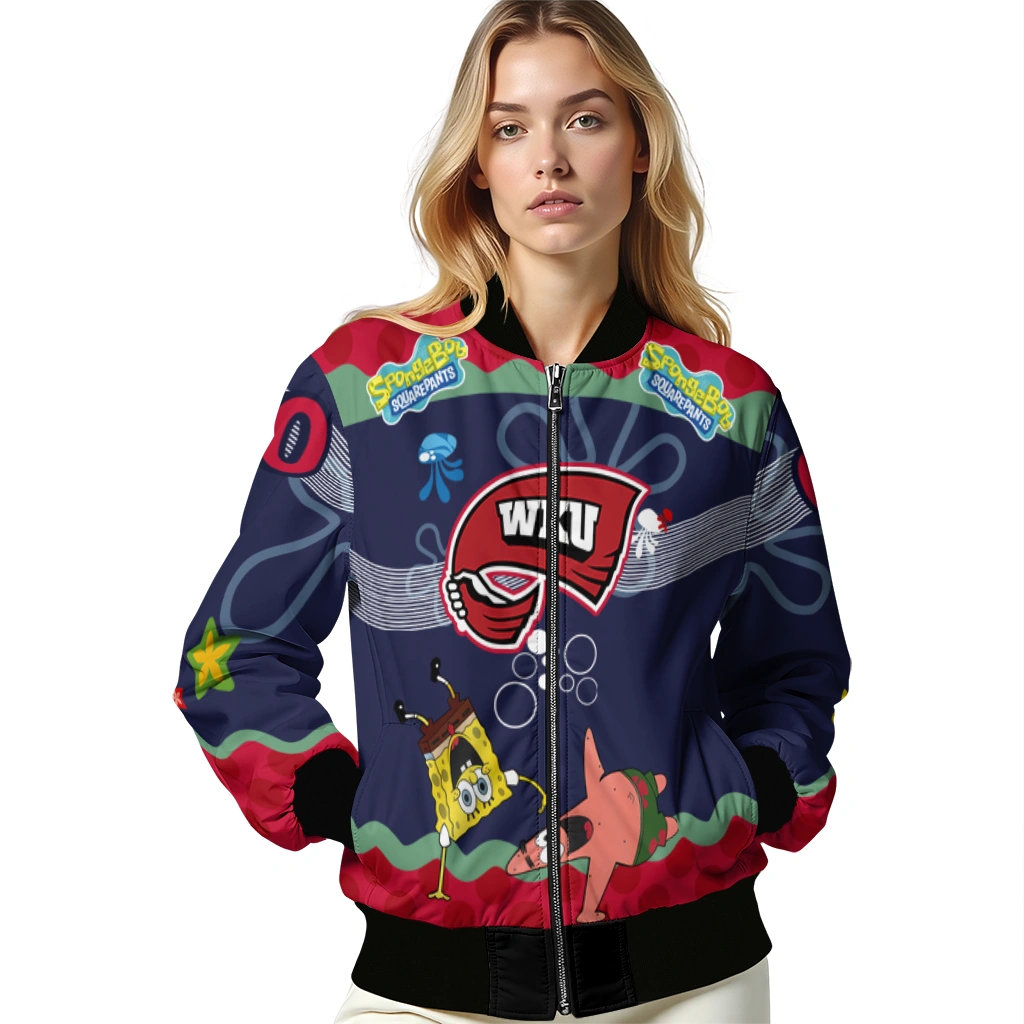 customized western kentucky hilltoppers spongebob playtime red blue bomber jacket latest model customized western kentucky hilltoppers spongebob playtime red blue bomber jacket latest model