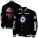 customized winnipeg jets american flag skull black varsity jacket best selling
