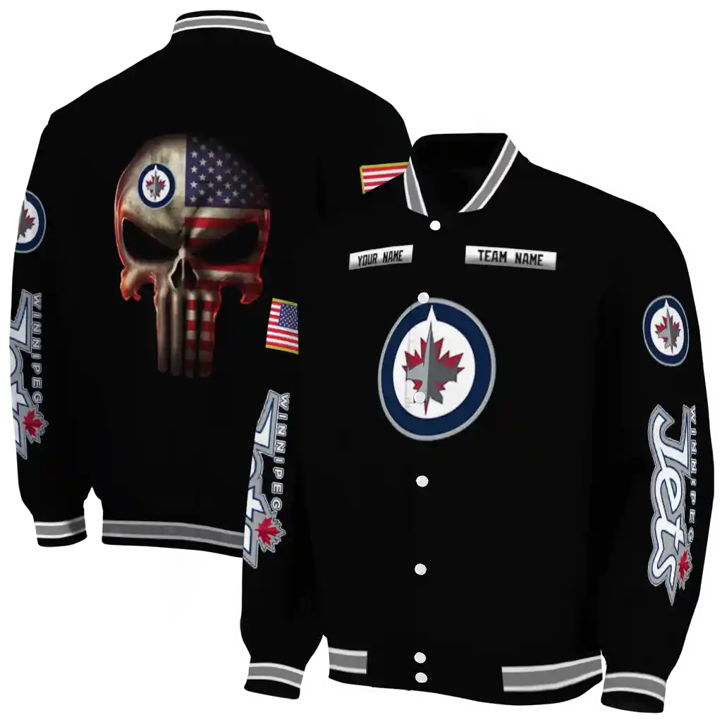 customized winnipeg jets american flag skull black varsity jacket fashion forward customized winnipeg jets american flag skull black varsity jacket fashion forward