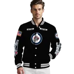customized winnipeg jets american flag skull black varsity jacket best selling