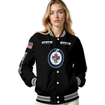 customized winnipeg jets american flag skull black varsity jacket best selling