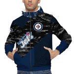 customized winnipeg jets arrow matrix blue black windbreaker jacket best selling