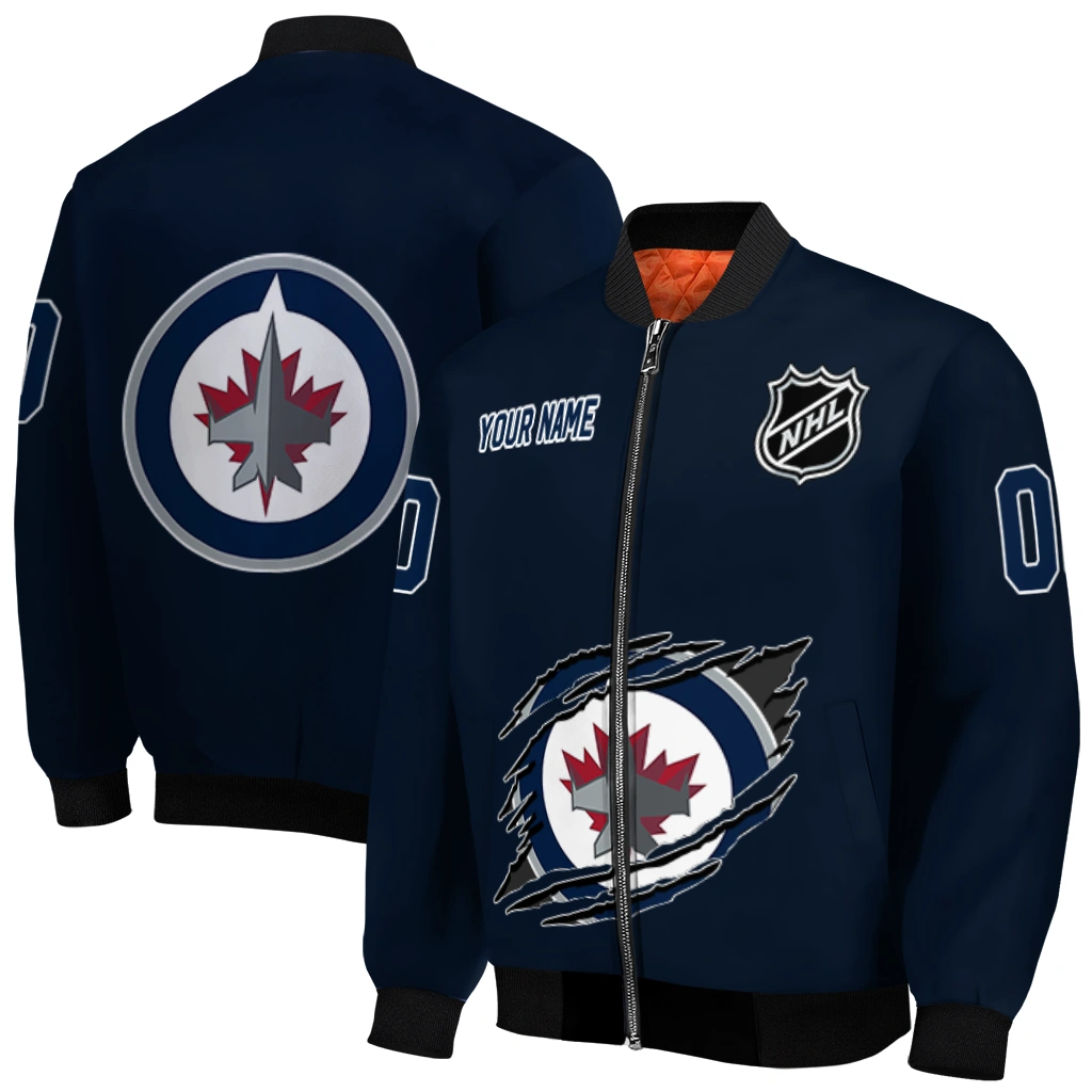 customized winnipeg jets claw rip blue bomber jacket best selling customized winnipeg jets claw rip blue bomber jacket best selling