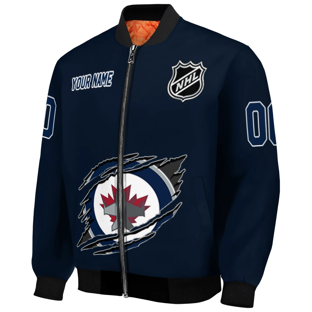 customized winnipeg jets claw rip blue bomber jacket fashion forward customized winnipeg jets claw rip blue bomber jacket fashion forward