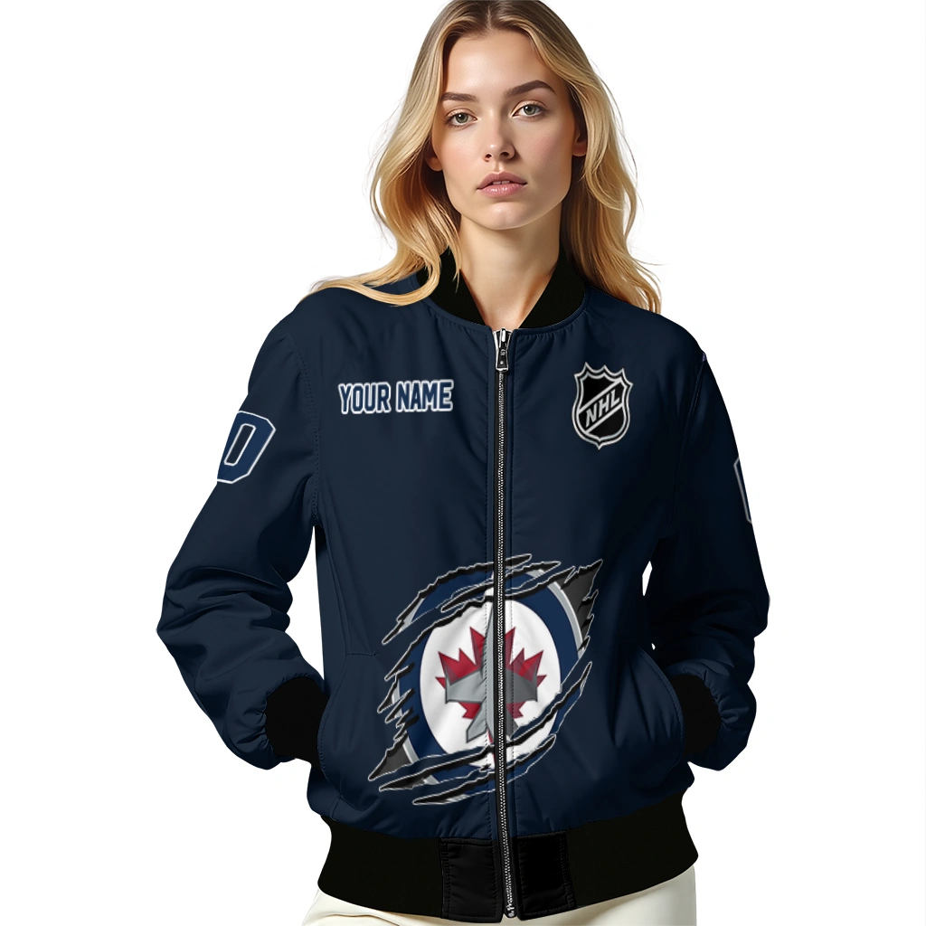 customized winnipeg jets claw rip blue bomber jacket latest model customized winnipeg jets claw rip blue bomber jacket latest model
