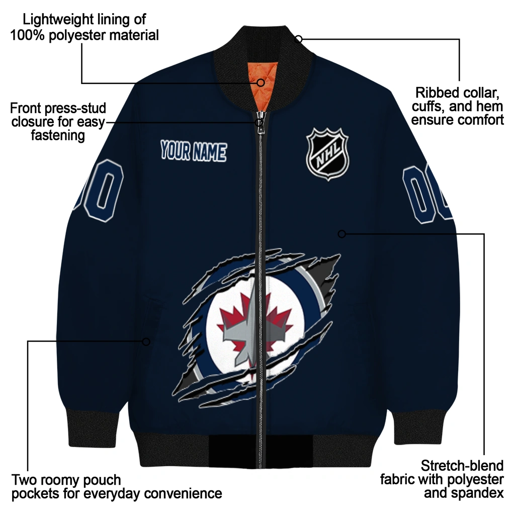 customized winnipeg jets claw rip blue bomber jacket new arrival customized winnipeg jets claw rip blue bomber jacket new arrival