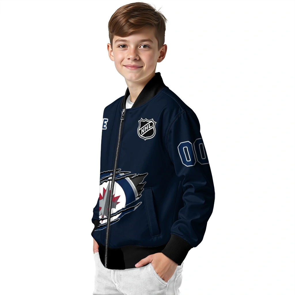 customized winnipeg jets claw rip blue bomber jacket trendy customized winnipeg jets claw rip blue bomber jacket trendy