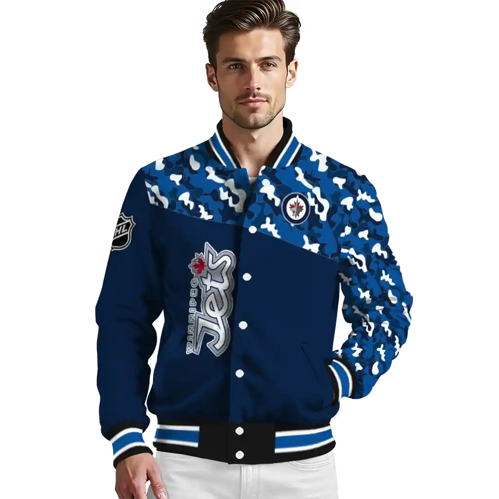 customized winnipeg jets flag scratch effect blue varsity jacket high quality customized winnipeg jets flag scratch effect blue varsity jacket high quality