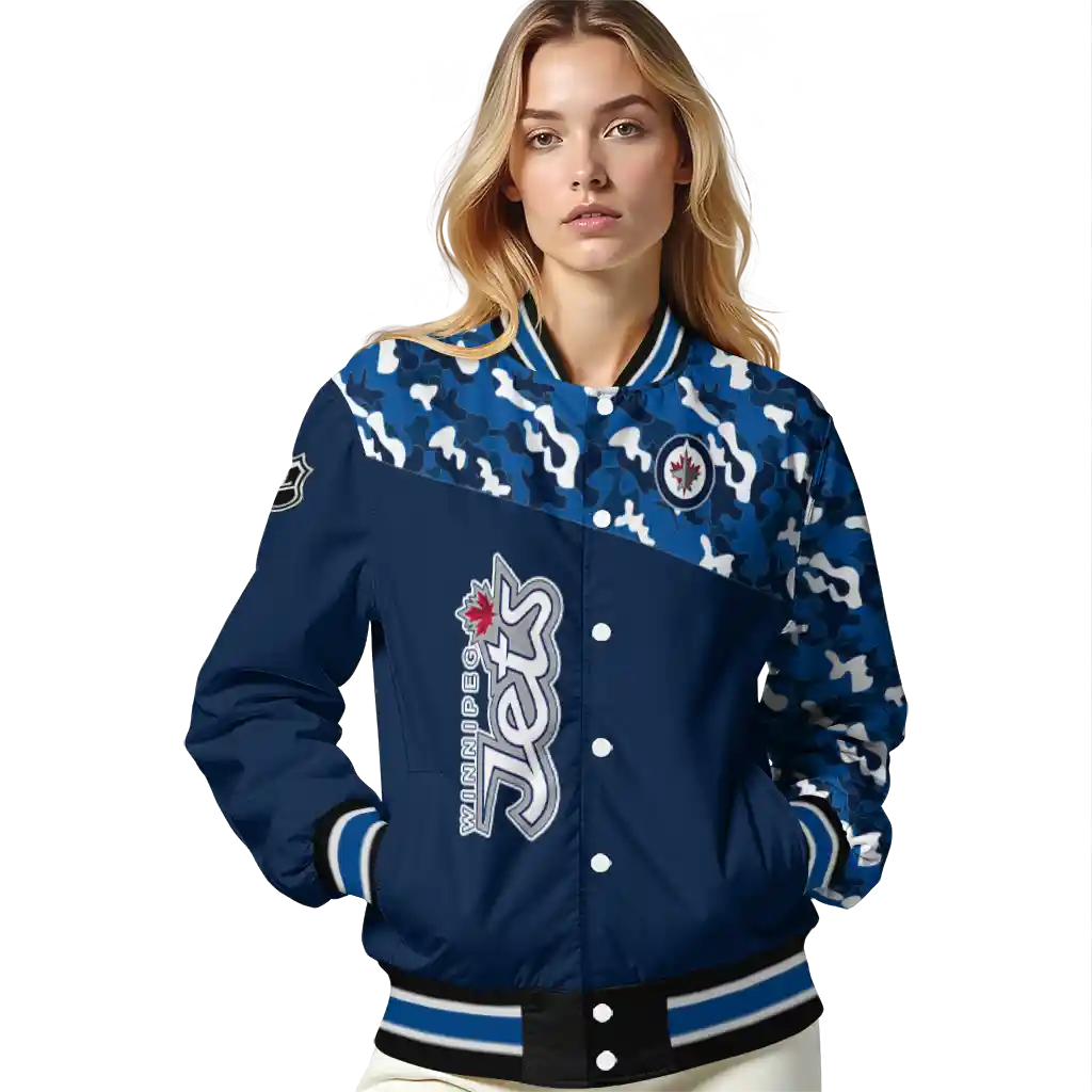 customized winnipeg jets flag scratch effect blue varsity jacket latest model customized winnipeg jets flag scratch effect blue varsity jacket latest model