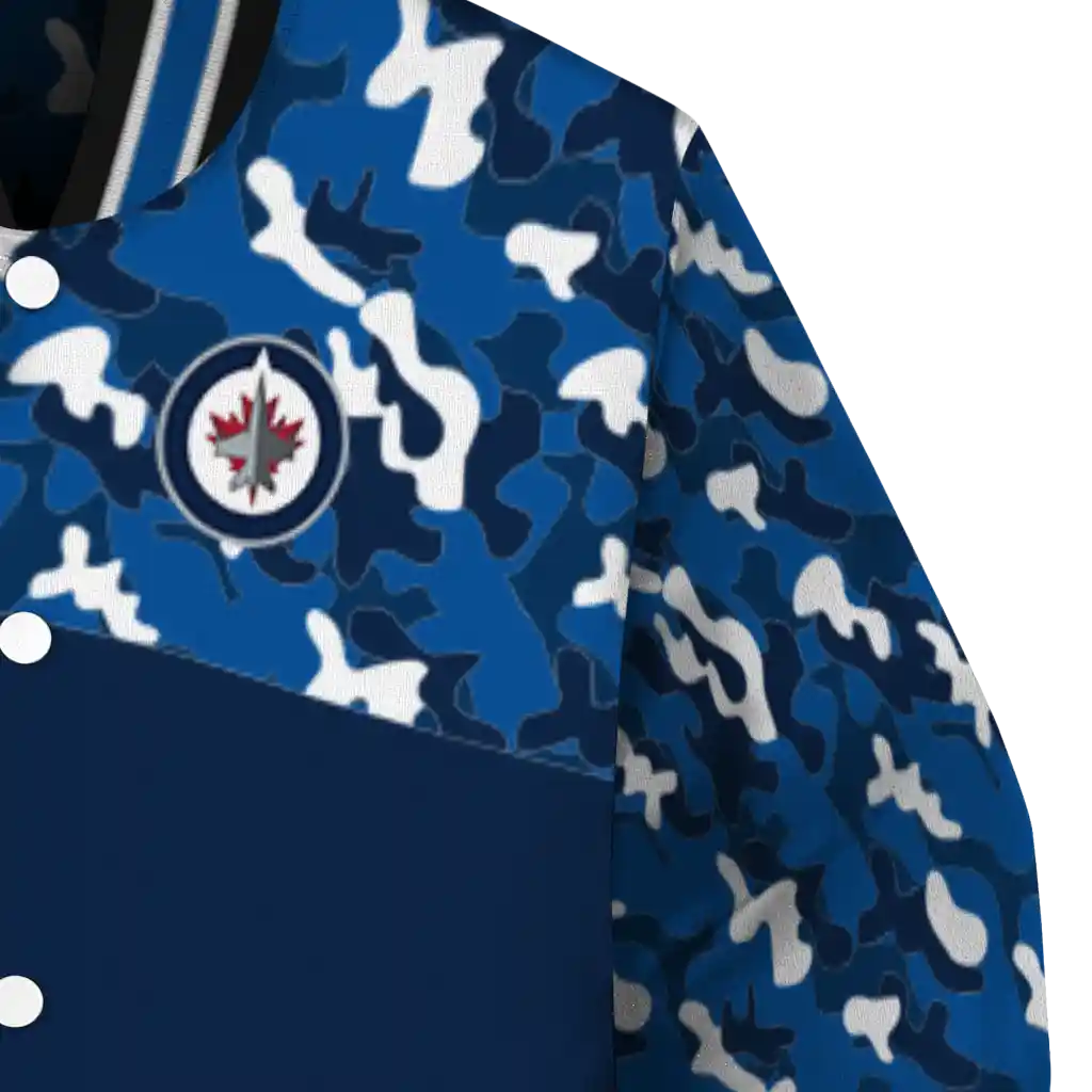 customized winnipeg jets flag scratch effect blue varsity jacket premium grade customized winnipeg jets flag scratch effect blue varsity jacket premium grade
