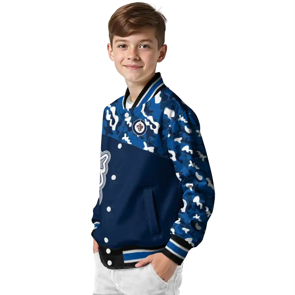 customized winnipeg jets flag scratch effect blue varsity jacket trendy customized winnipeg jets flag scratch effect blue varsity jacket trendy