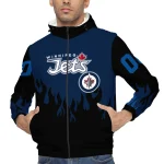 customized winnipeg jets flame trim blue black windbreaker jacket best selling