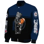 customized winnipeg jets groot football blue black varsity jacket best selling