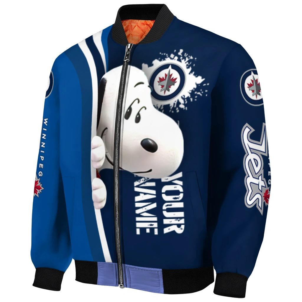 customized winnipeg jets snoopy head blue bomber jacket fashion forward customized winnipeg jets snoopy head blue bomber jacket fashion forward