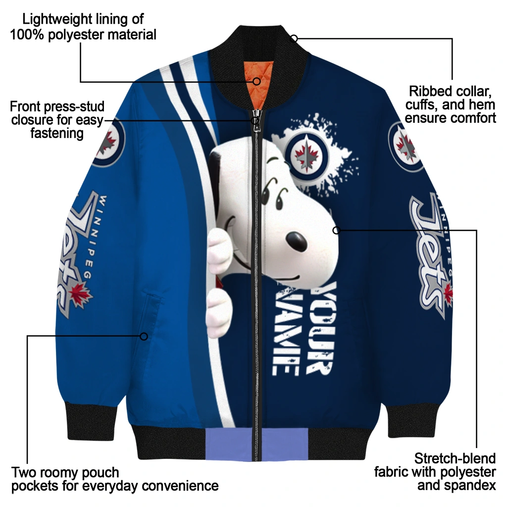 customized winnipeg jets snoopy head blue bomber jacket new arrival customized winnipeg jets snoopy head blue bomber jacket new arrival