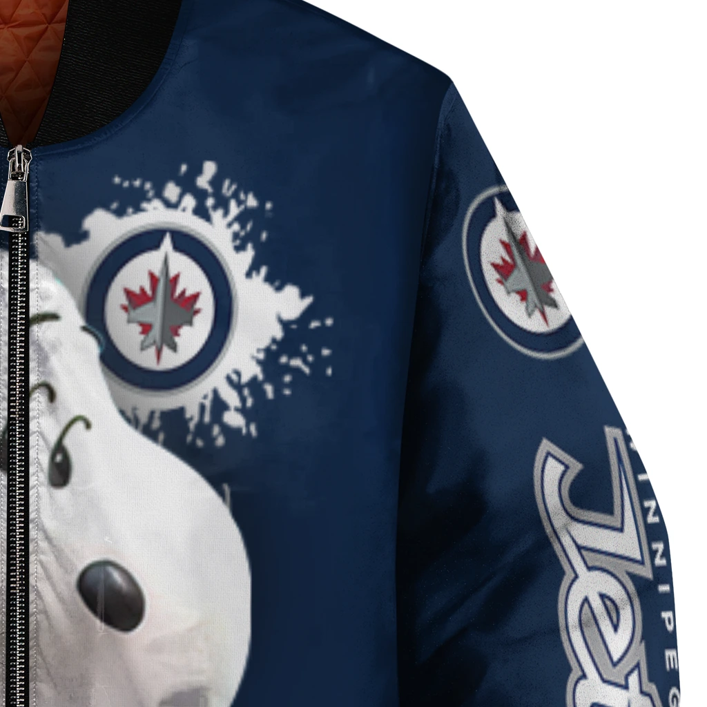 customized winnipeg jets snoopy head blue bomber jacket premium grade customized winnipeg jets snoopy head blue bomber jacket premium grade