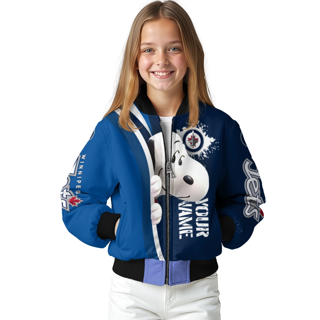 customized winnipeg jets snoopy head blue bomber jacket top rated customized winnipeg jets snoopy head blue bomber jacket top rated