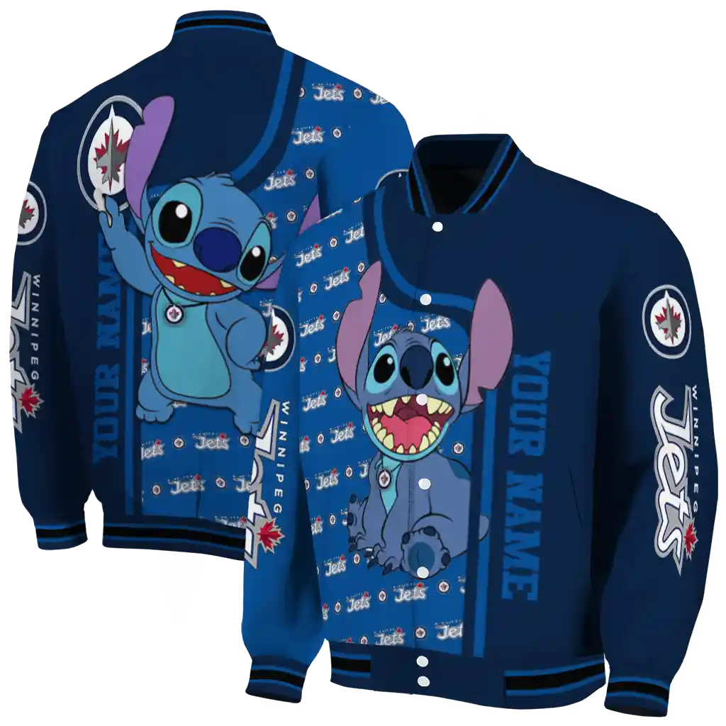 customized winnipeg jets stitch laughing blue varsity jacket fashion forward customized winnipeg jets stitch laughing blue varsity jacket fashion forward