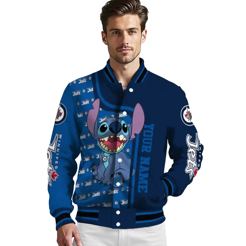 customized winnipeg jets stitch laughing blue varsity jacket high quality customized winnipeg jets stitch laughing blue varsity jacket high quality