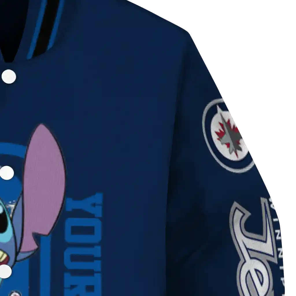 customized winnipeg jets stitch laughing blue varsity jacket premium grade customized winnipeg jets stitch laughing blue varsity jacket premium grade