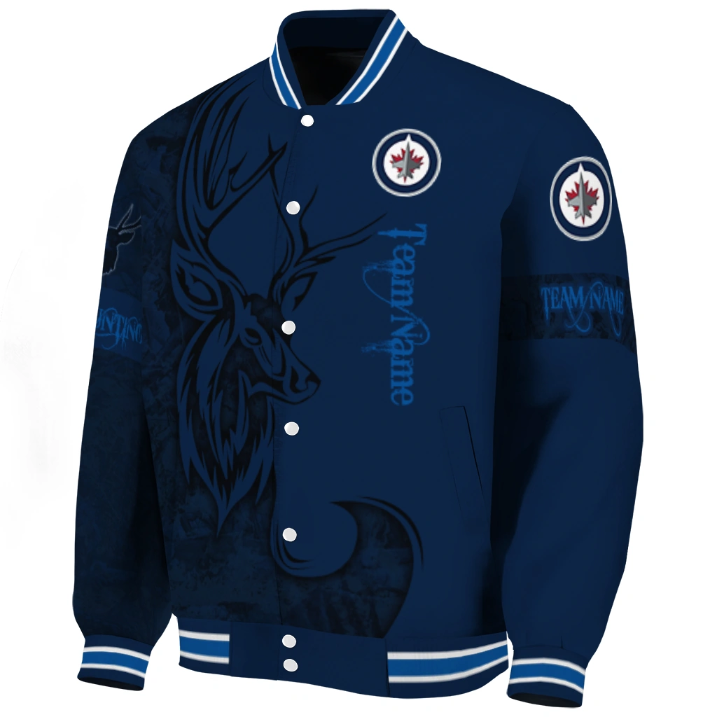 customized winnipeg jets tribal deer art blue varsity jacket best selling customized winnipeg jets tribal deer art blue varsity jacket best selling