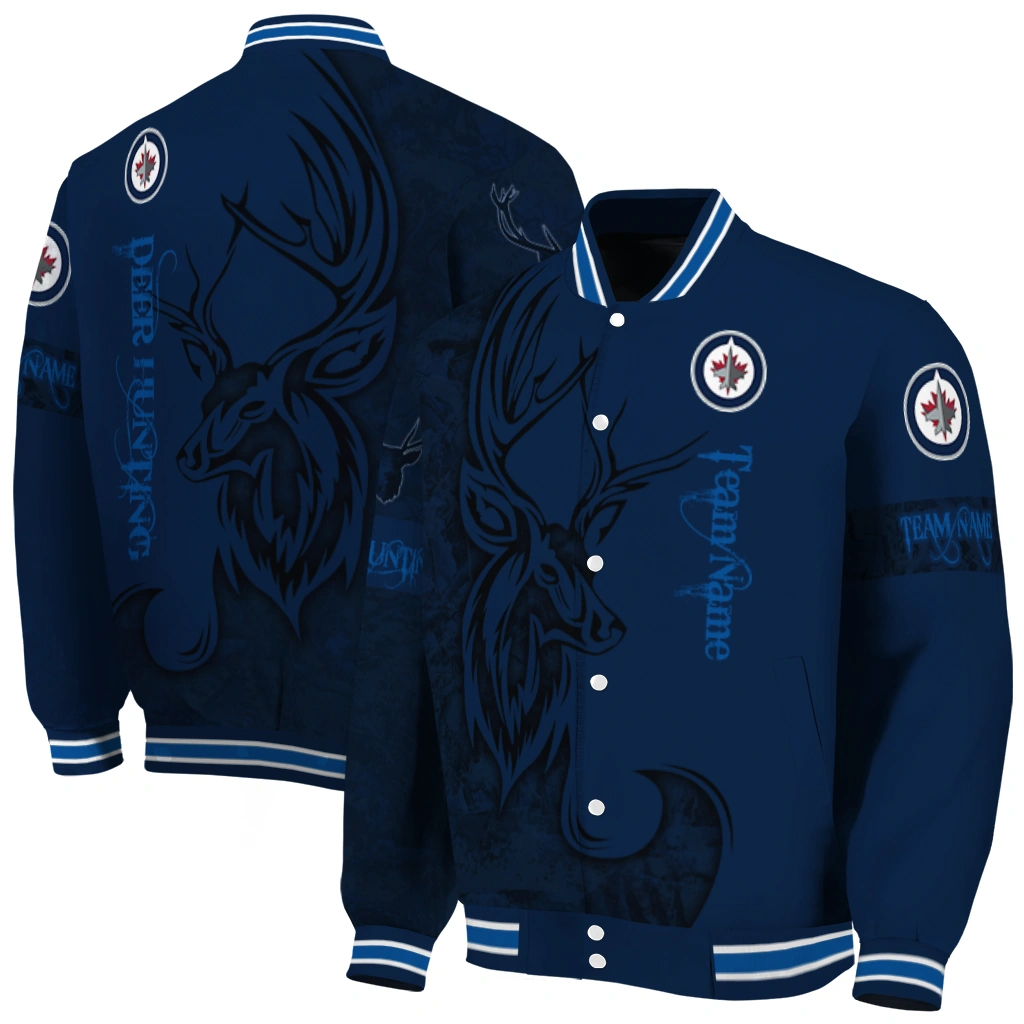 customized winnipeg jets tribal deer art blue varsity jacket fashion forward customized winnipeg jets tribal deer art blue varsity jacket fashion forward