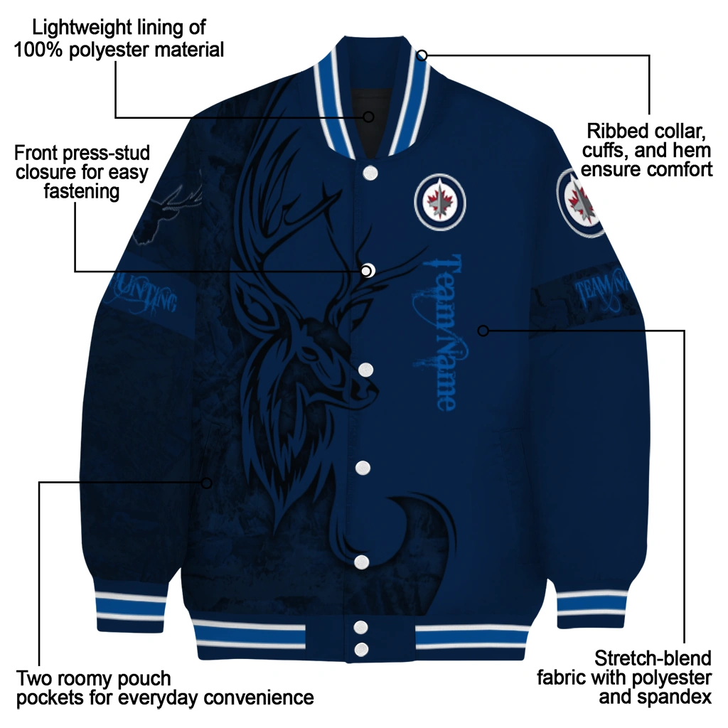 customized winnipeg jets tribal deer art blue varsity jacket new arrival customized winnipeg jets tribal deer art blue varsity jacket new arrival