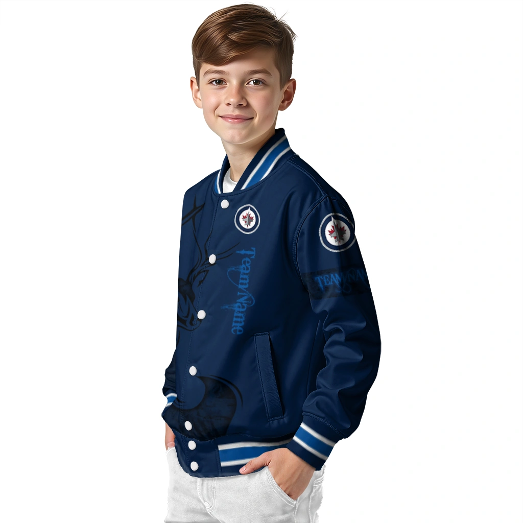 customized winnipeg jets tribal deer art blue varsity jacket trendy customized winnipeg jets tribal deer art blue varsity jacket trendy