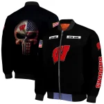 customized wisconsin badgers american flag skull black bomber jacket best selling