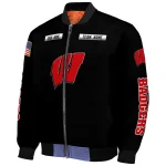 customized wisconsin badgers american flag skull black bomber jacket best selling