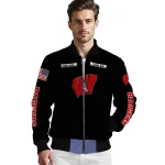 customized wisconsin badgers american flag skull black bomber jacket best selling