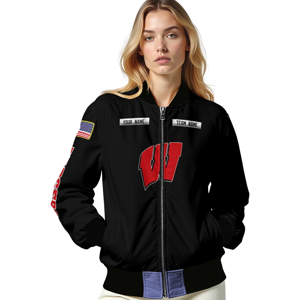 customized wisconsin badgers american flag skull black bomber jacket latest model customized wisconsin badgers american flag skull black bomber jacket latest model