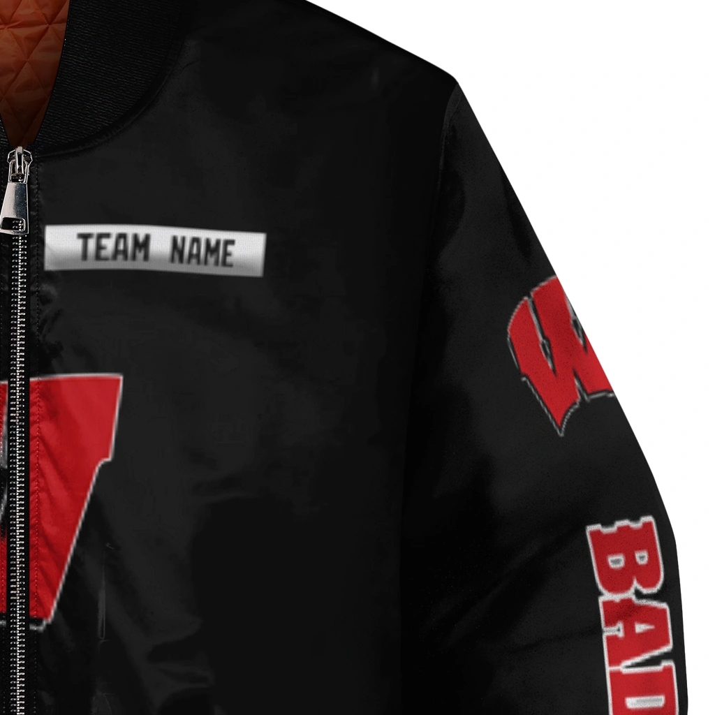customized wisconsin badgers american flag skull black bomber jacket premium grade customized wisconsin badgers american flag skull black bomber jacket premium grade