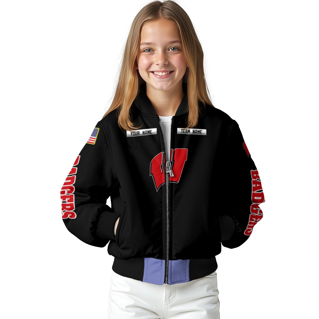 customized wisconsin badgers american flag skull black bomber jacket top rated customized wisconsin badgers american flag skull black bomber jacket top rated
