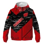 customized wisconsin badgers arrow matrix red black windbreaker jacket best selling